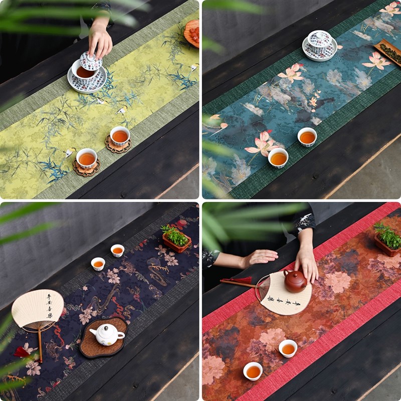 棱织茶旗香云纱茶布桌旗茶席防水茶台新中K式禅意高端茶桌布隔热