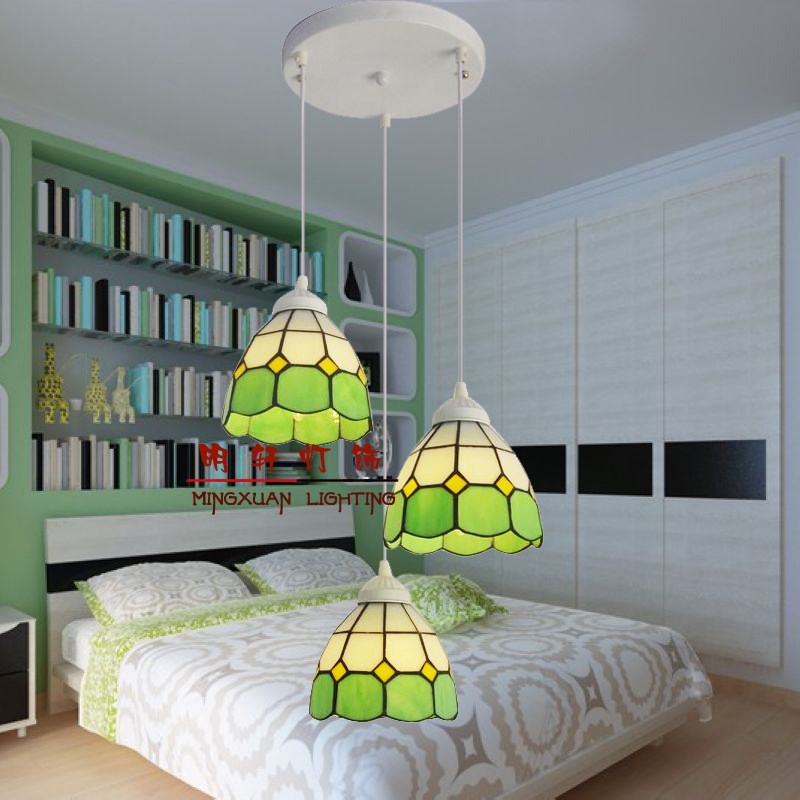 蒂凡尼灯地中海风格餐厅书房现代楼梯间鱼线吧创意三头吊灯