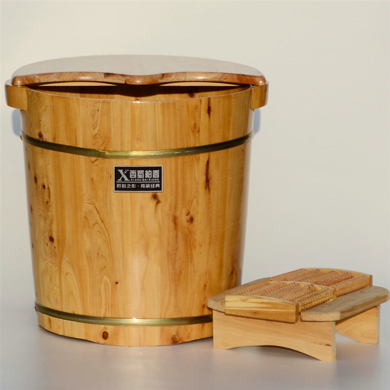 柏木足浴实木泡脚桶木质木桶家用过小腿高深桶木盆洗脚盆足疗带盖