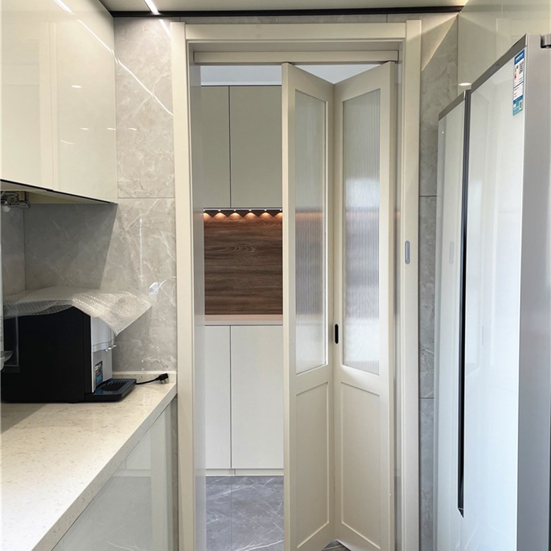 圣德科格子玻璃折叠门现代极实木复合烤漆推拉门上吊轨无下轨