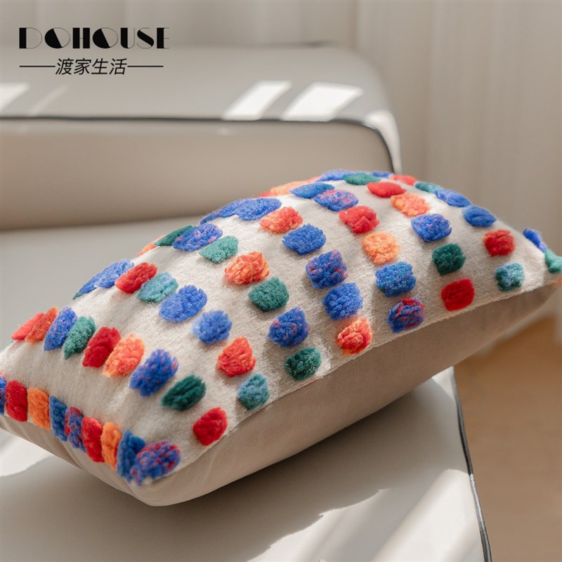设计师样板间现代可爱风彩红糖色羊毛混纺腰枕沙发抱枕床上靠包