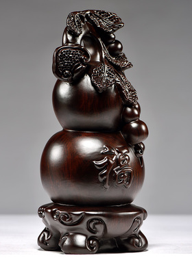 黑檀木雕葫芦一对实木质雕刻福禄葫芦家居客厅摆设装饰工艺品