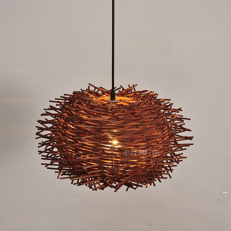 田园风藤编鸟巢吊灯东南亚灯具创意鸟窝灯复古灯罩餐厅艺术氛围灯