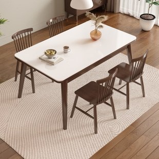 长方形小户型饭桌 岩板餐桌椅组合家用轻奢简约现代奶油风2024新款