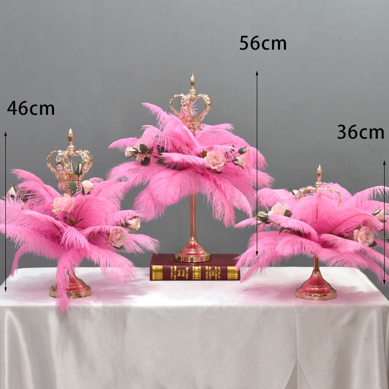 高档电镀仿真花酒店宴会餐桌花摆花羽毛花KT桌面装饰摆台花