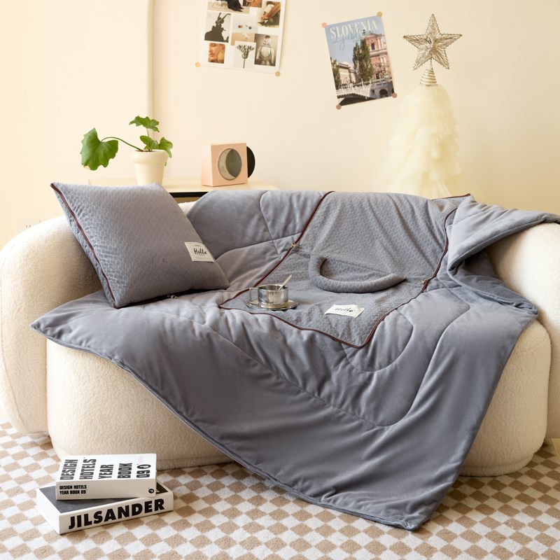 加厚毛绒两用抱枕被纯色汽车靠垫便携手提式办公室午睡可折叠毛毯