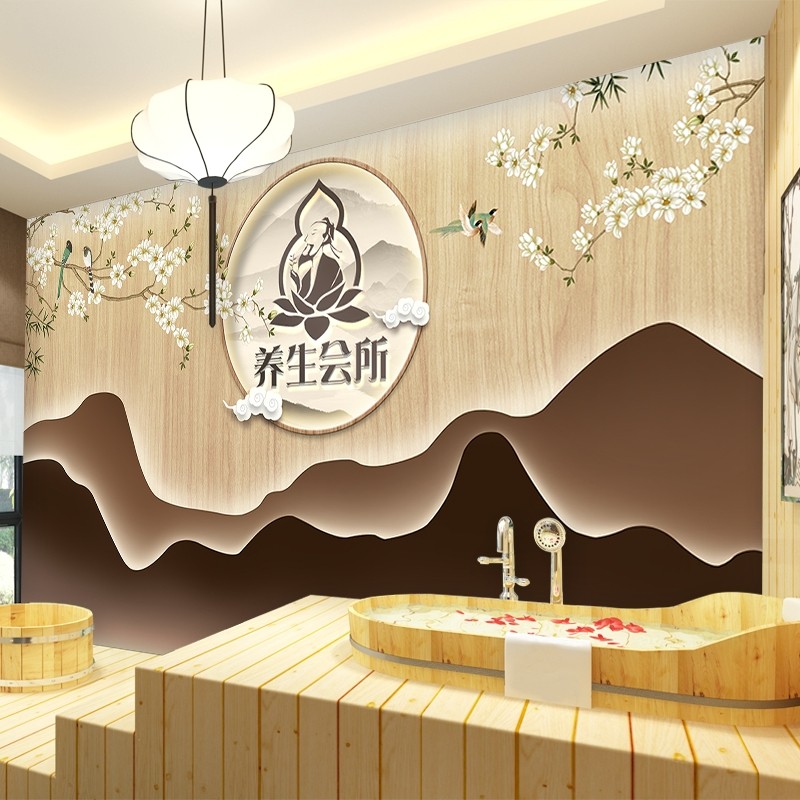 新院墙纸养生馆会所前台壁画背景墙纸形象墙纸足疗店吧台,家装主材,定制壁画,淘宝优惠券,粉丝福利购,淘宝优惠卷