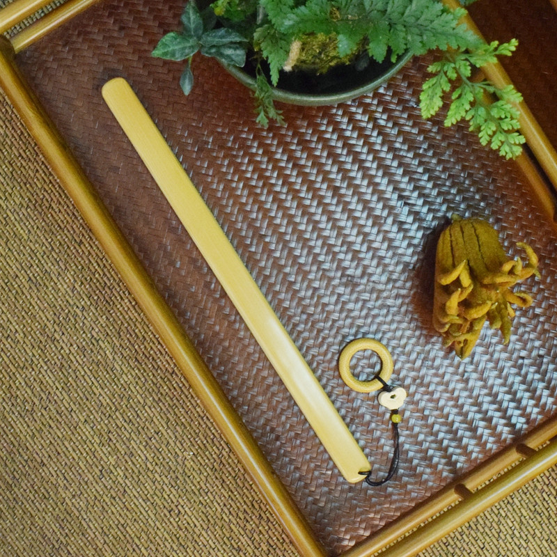 素面手工精磨玉竹戒尺手把件中式文房把玩茶玩可养摆件竹制教鞭