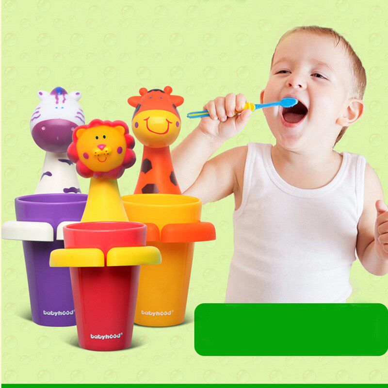 爱动物儿童卡通便携式牙刷杯浴室吸盘挂墙置物洗漱架子装