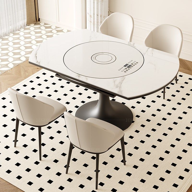 内嵌电磁炉岩板餐桌新款现代极简高级感伸缩带暖菜转盘餐桌,住宅家具,岩板餐桌,淘宝优惠券,粉丝福利购,淘宝优惠卷