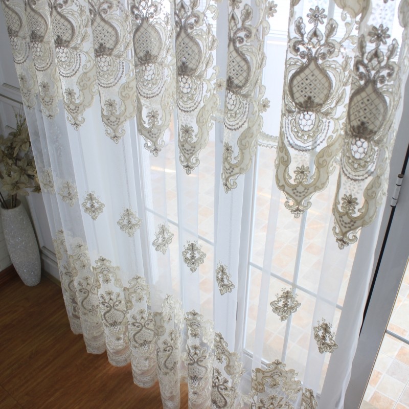 高档欧式别墅刺绣窗帘奶油风遮光窗帘法式绣窗纱客厅卧室成品帘