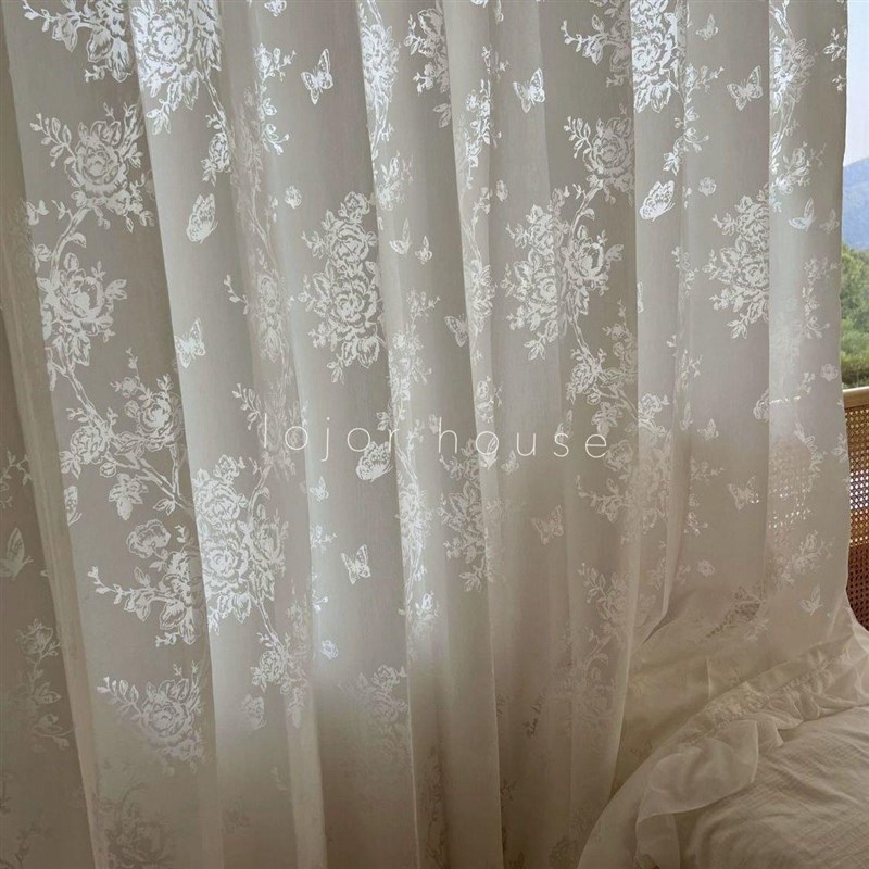 新款梦幻法式文艺窗帘剪花纱帘客厅卧室落地窗玫瑰蝴蝶洛可可窗纱