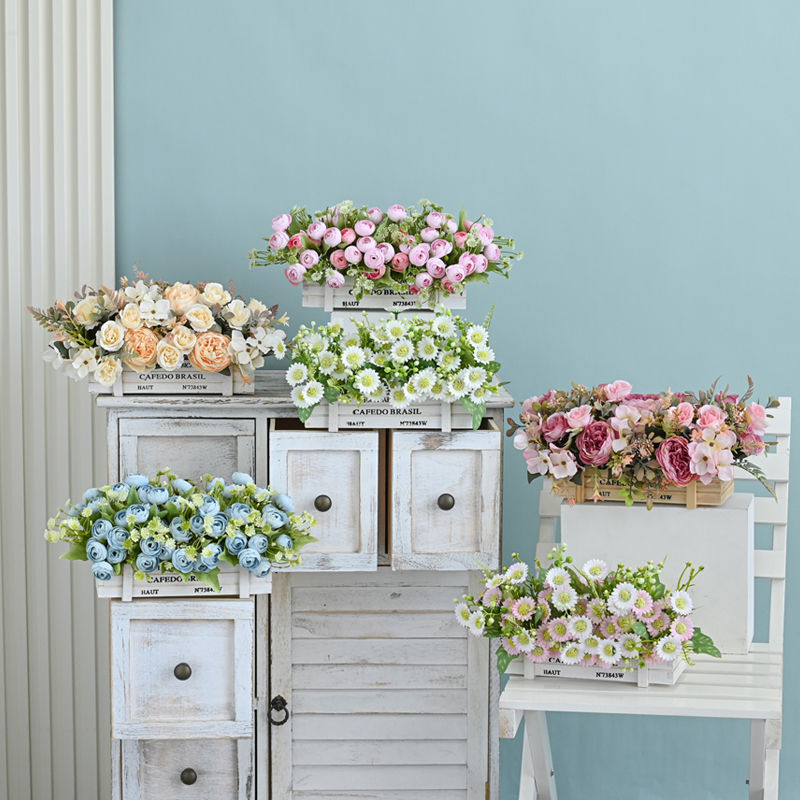 餐桌花摆花栅栏仿真花假花绢花艺客厅装饰电视柜摆件室内摆设花束