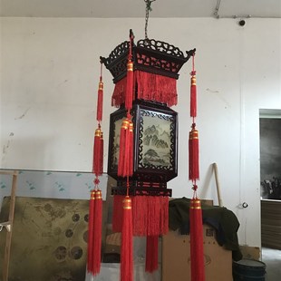 仿古宫灯中式吊灯实木中式明灯具手绘木艺制客厅酒店红楼梦电影
