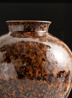 新侘寂风高档窑变釉陶瓷家居鎏金复古宋代美学瓶装饰品