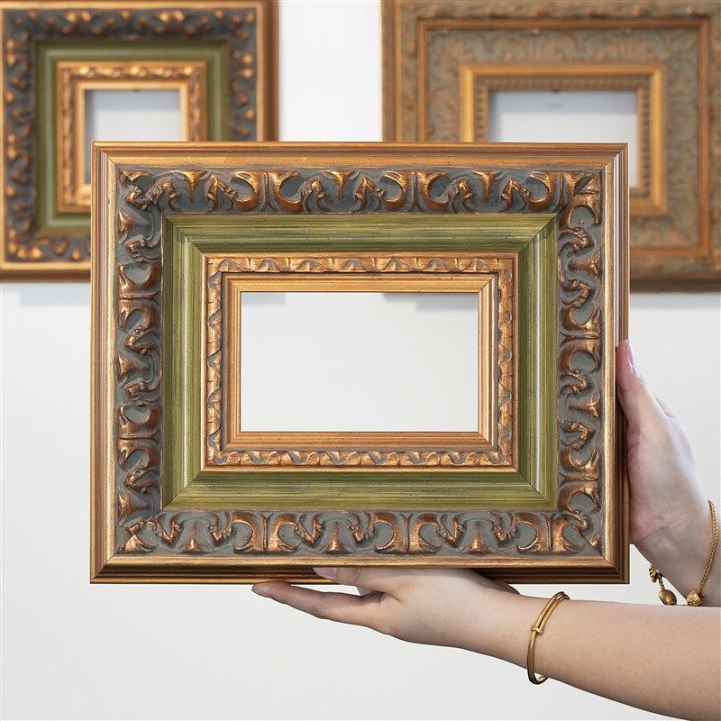 定制欧式复古金绿色做旧实木画框油画外框装裱相框挂墙空框镜框