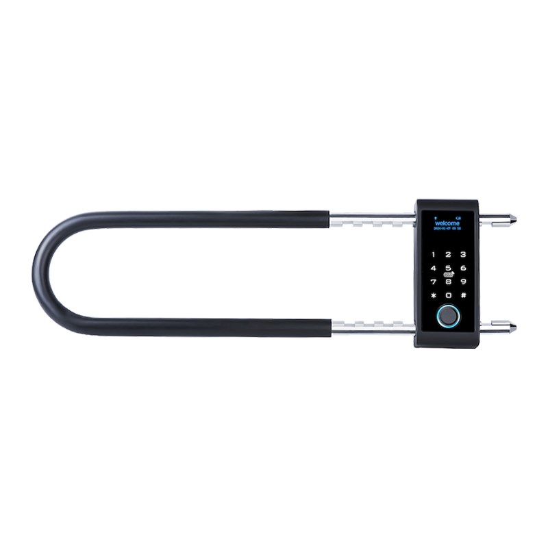 指纹u型锁办公室玻璃门电子密码锁商铺店面防水充电智能U型挂锁
