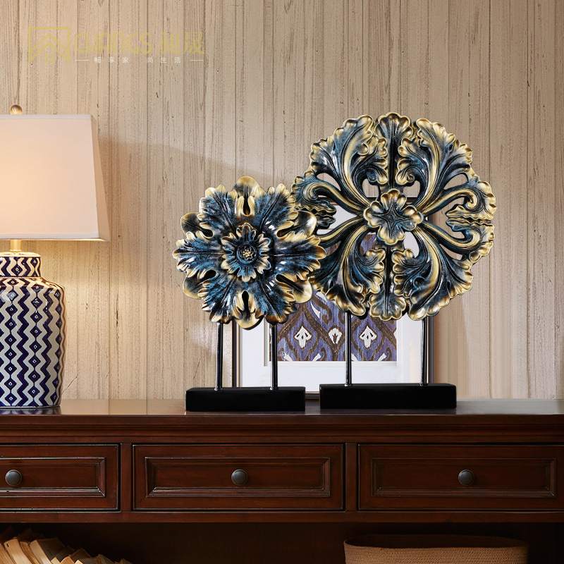 富贵雕花新房电视柜两边装饰欧式客厅摆件样品房软装饰品酒柜摆设