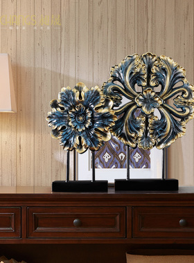 富贵雕花新房电视柜两边装饰欧式客厅摆件样品房软装饰品酒柜摆设