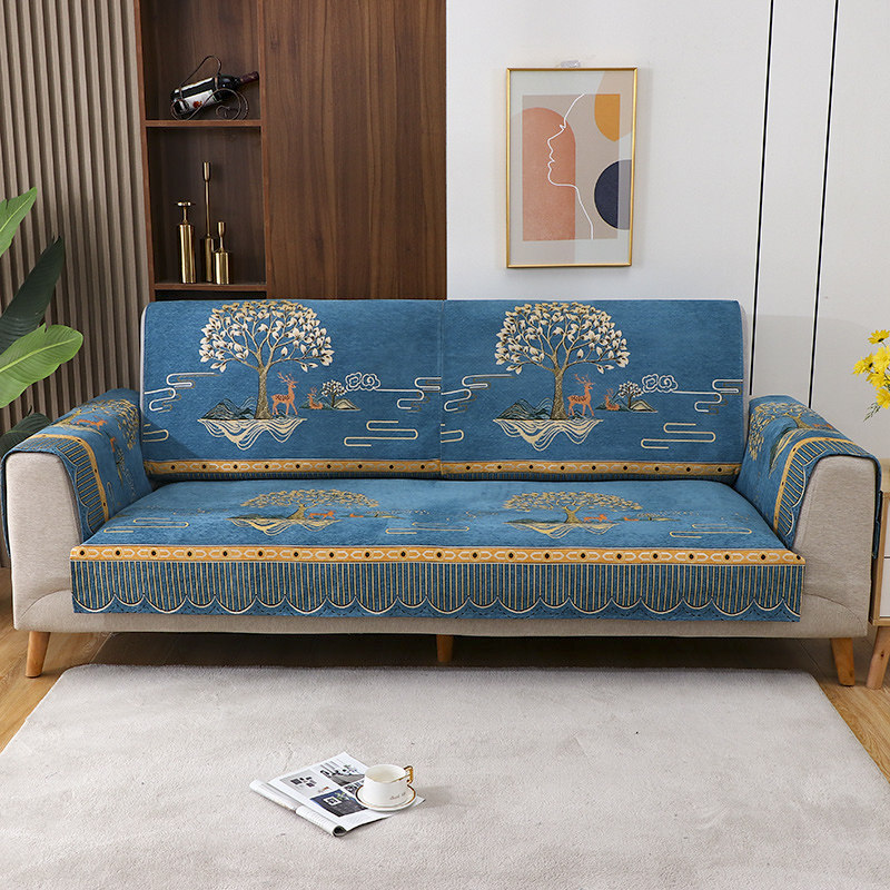 四季通用雪尼尔中式防滑沙发垫布全包贵妃床坐垫罩