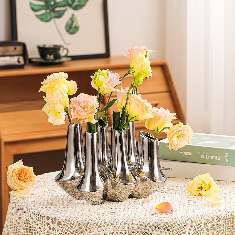 现代创意手工陶瓷抽象器民宿样板间饰品客厅玄关多口瓶,家居饰品,花瓶,淘宝优惠券,粉丝福利购,淘宝优惠卷