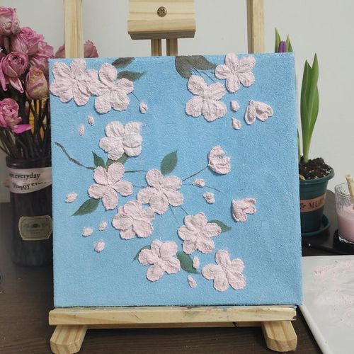 春日海棠肌理画石英砂diy材料包立体浮雕画数字油画创意丙烯画画