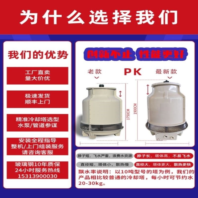 冷却塔工业凉水塔设备冷水机玻璃钢降温散热塔10T至200吨工业散热