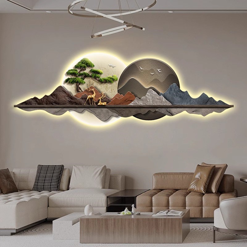 202新款客厅壁画高端灯画沙发背景墙挂画床头装饰画LED发光壁灯