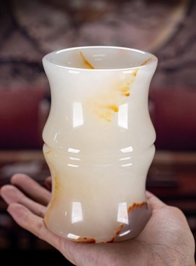 玉石笔筒书房办公室玉雕装饰圆筒器送老师创意礼品