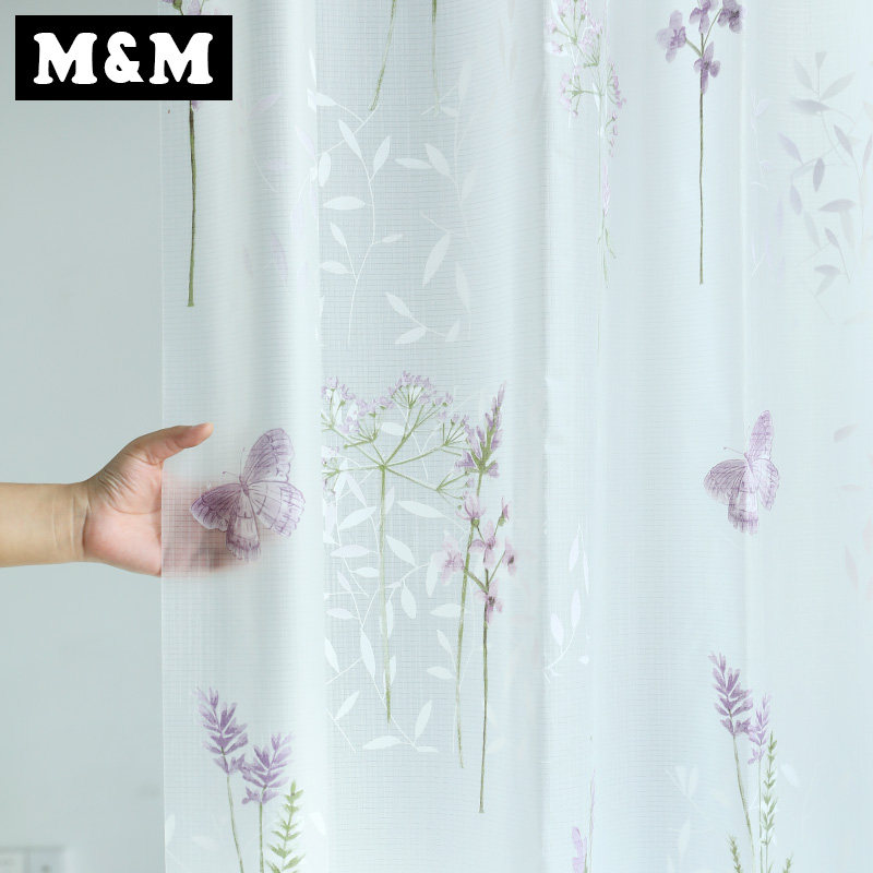 默玛E隔断帘保暖冬浴室帘子挂帘抗皱防水浴帘装免打孔蝴蝶花