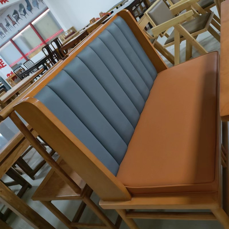 卡座餐桌商用靠背软包坐垫一体实木饭店烧烤人餐厅创意现代