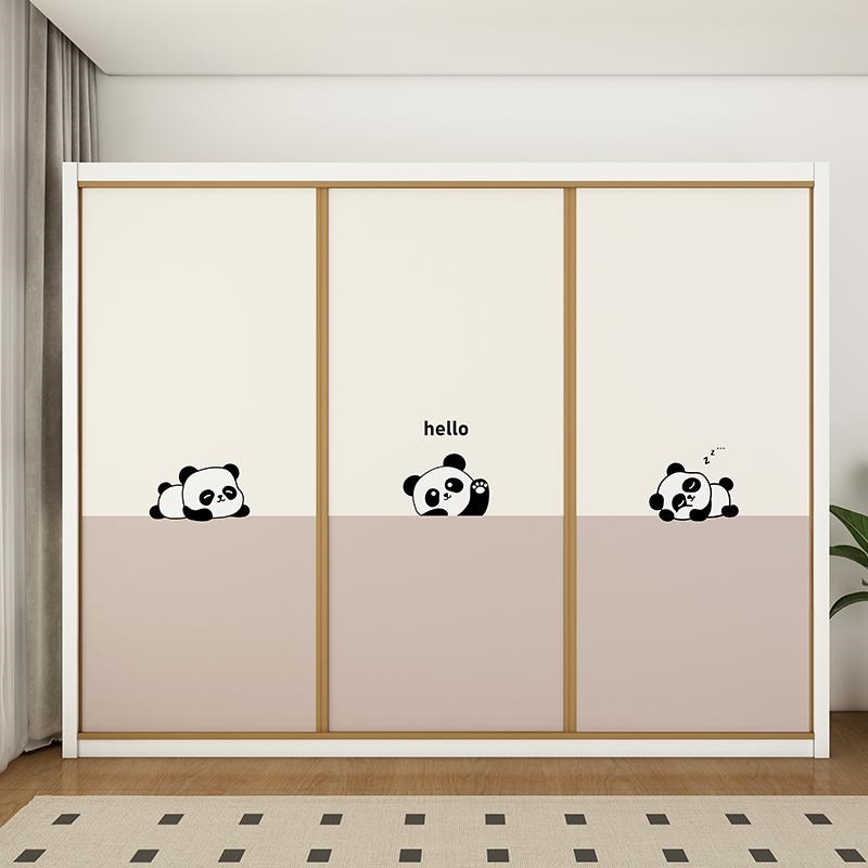 衣柜门贴纸卧室房门改造卫生间玻璃门翻新卡通熊猫贴画儿童房自粘
