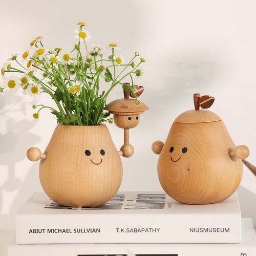 抱抱梨实木质工位桌治愈小家居装饰瓶笔筒香薰办公室