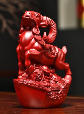 红梨木雕羊实木十二生肖一家居客厅办公红木装饰工艺礼品