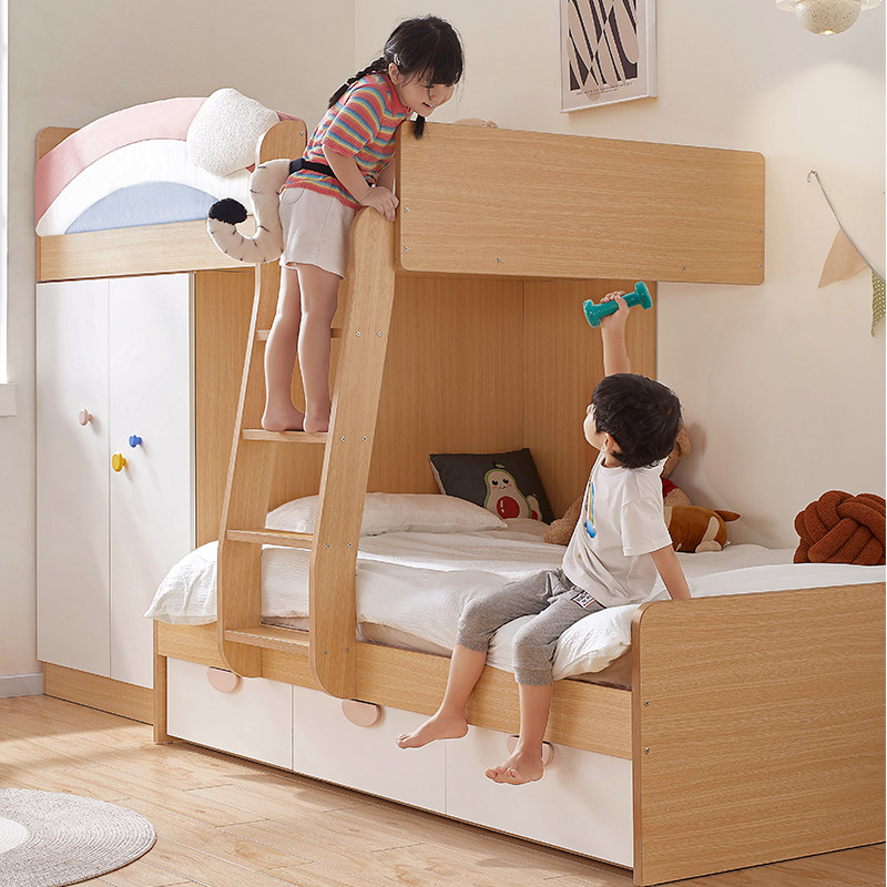 安兰图交错式上下床层床省空间错位子母床儿童床上床下柜