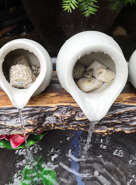 大号鱼缸创意流水搭配石槽假山造景水景喷泉过庭院装饰