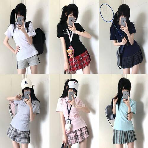 JK制服原创正版Polo衫夏季新品日系学院风收腰刺绣短袖正肩上衣女