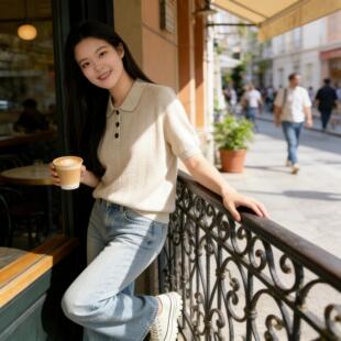 女春夏薄针织宽松显瘦遮肉1 大码 300斤胖MM纯色POLO领 街光