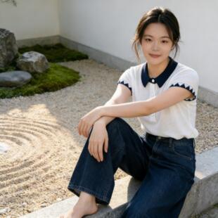 女 300斤穿搭针织韩系简约POLO领撞色休闲春夏薄款 大码 宽松胖MM1