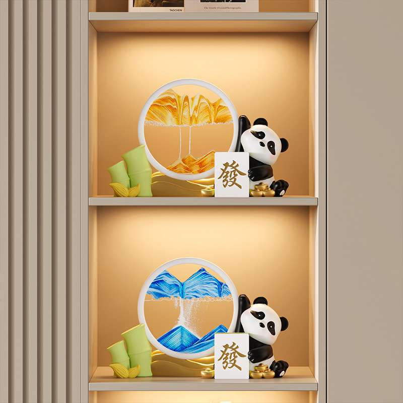 熊猫流沙画摆件创意礼物现代客厅酒柜办公室玄关装饰品简约家居图片