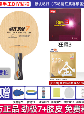 手工粘拍双鱼搭配红双喜劲极7初学乒乓球拍专业底板狂飙3七层纯木
