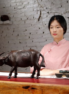 木雕水牛摆件实木质雕刻十二生肖木头牛家居吉祥物装饰红木工艺品