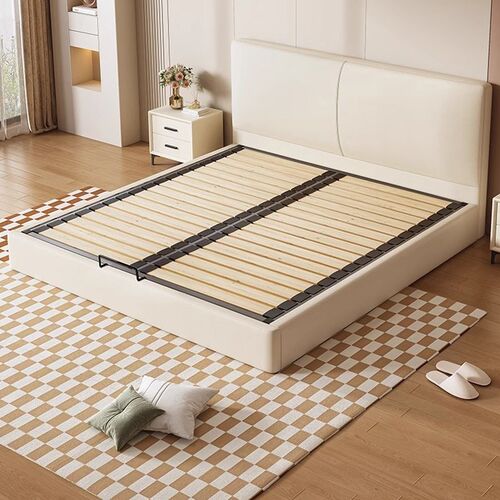 床头实木床卧室皮床钢木落地齐边床现代小户型床架