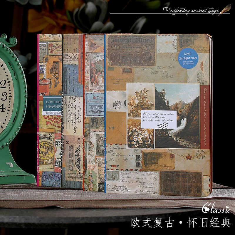 B5加厚复古彩页日记本欧式个性精装牛皮纸创意手绘插画笔记本子