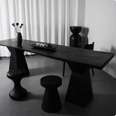 白蜡木碳化黑木板榆木碳化桌板侘寂风茶桌办公桌实木定制