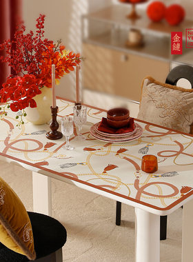 新年桌垫防油防水过年桌布龙年红色春节题风氛围感茶几餐桌垫