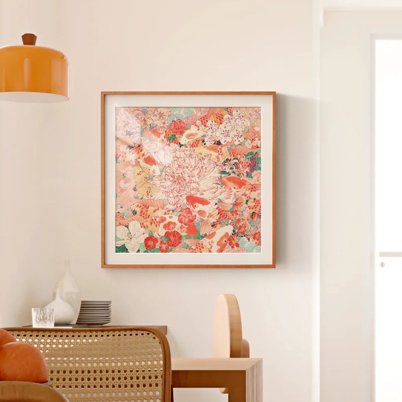 张文学x九如图九鱼图锦鲤方形客厅装饰画玄关法式现代奶油风挂画