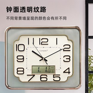 康巴丝电波钟挂钟客厅家用电子钟新款时尚日历时钟石英钟