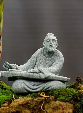 伯牙抚琴微景观仿石沉水鱼缸造景卉盆景假山装饰茶桌摆设