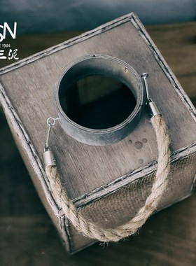 御三泥方形亚麻灯笼绳编烛台夜灯烛光晚餐厅浪漫气氛摆件装饰氛围